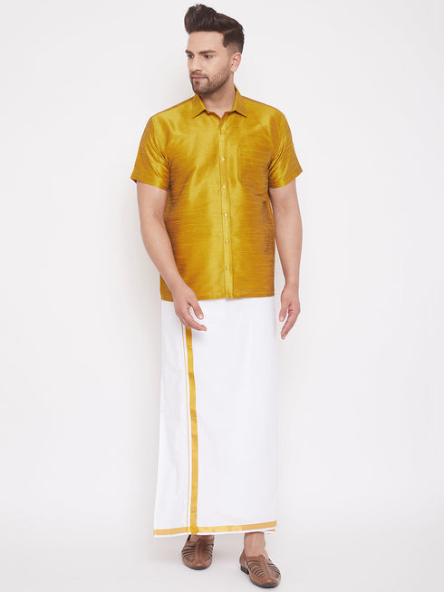 Men's Mustard Silk Blend Ethnic Shirt